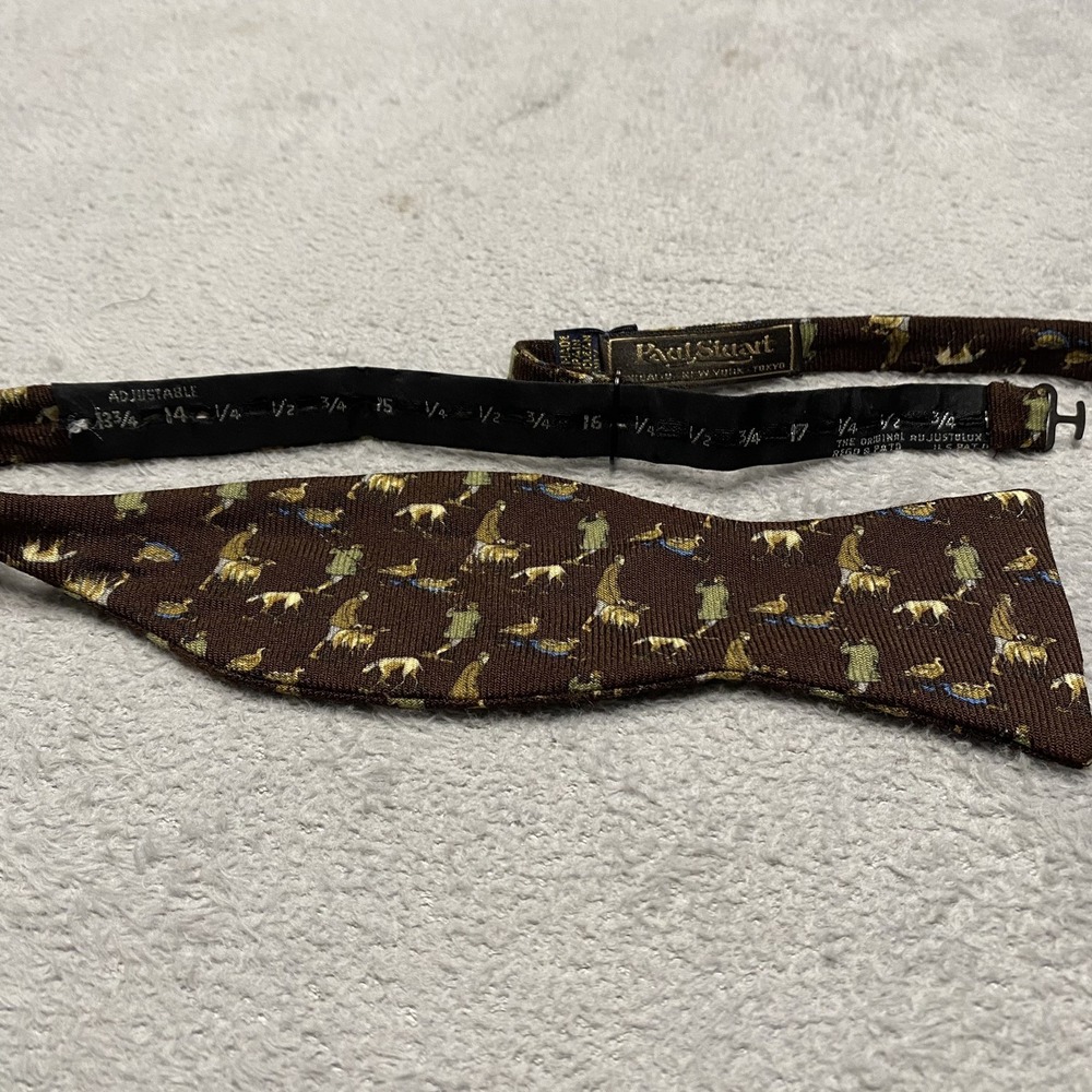 Vintage Paul Stuart Bowtie Wool Hunting Dog Print Handmade Spain - Picture 4 of 8